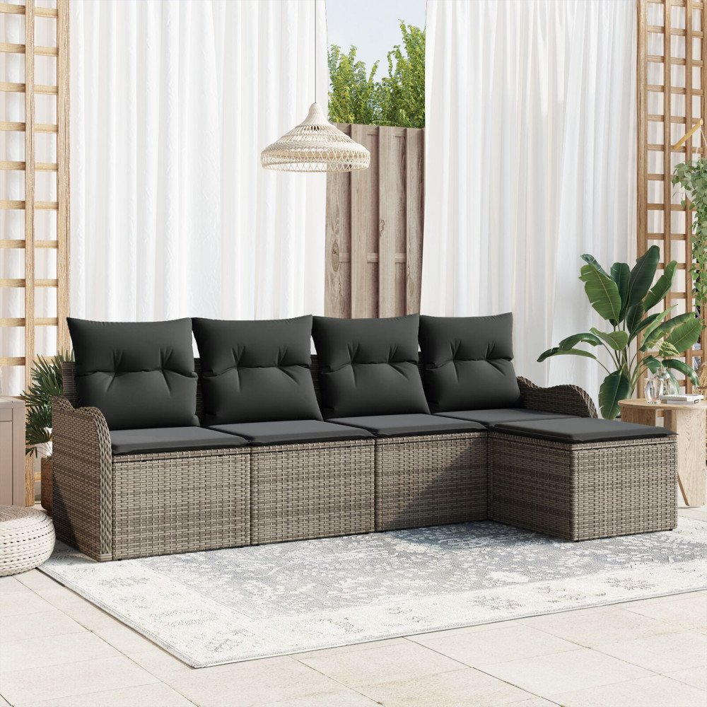 Produktbild för Trädgårdsoffset med kudde med lagring 5 pcs Grå Poly rattan