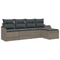 Produktbild för Trädgårdsoffset med kudde med lagring 5 pcs Grå Poly rattan