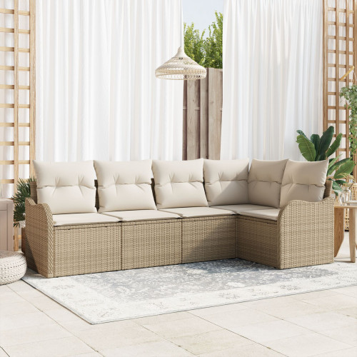 vidaXL Trädgårdsoffset med lagring 5 pcs Beige konstrotting