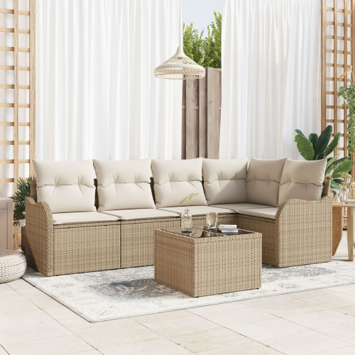 vidaXL Trädgårdsoffset med lagring 6 pcs Beige konstrotting