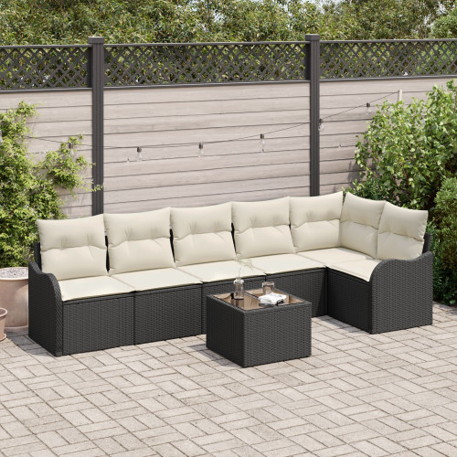 vidaXL Trädgårdsoffset med kudde med lagring 7 pcs Brun Poly rattan