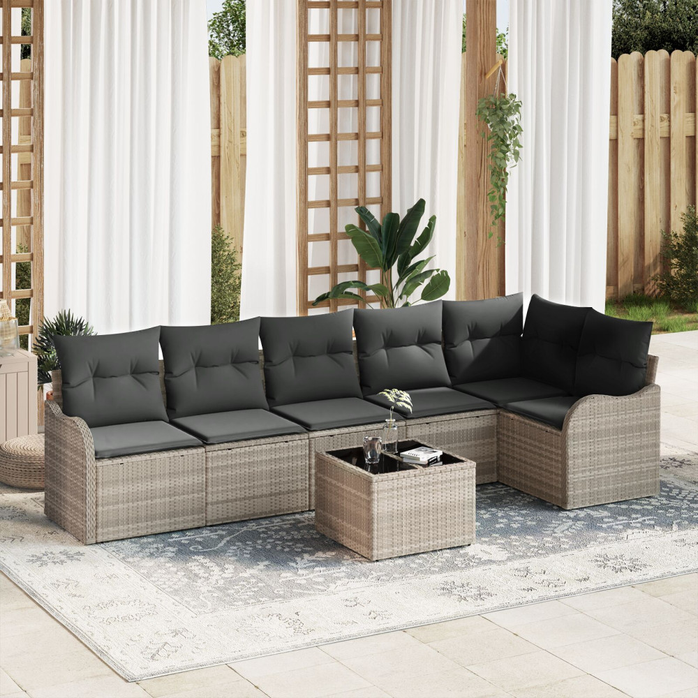 Produktbild för Trädgårdsoffset med kudde med lagring 7 pcs Grå Poly rattan