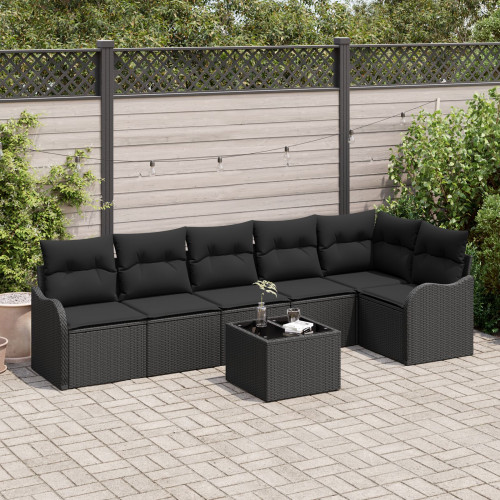 vidaXL Trädgårdsoffset med kudde med lagring 7 pcs Beige Poly rattan