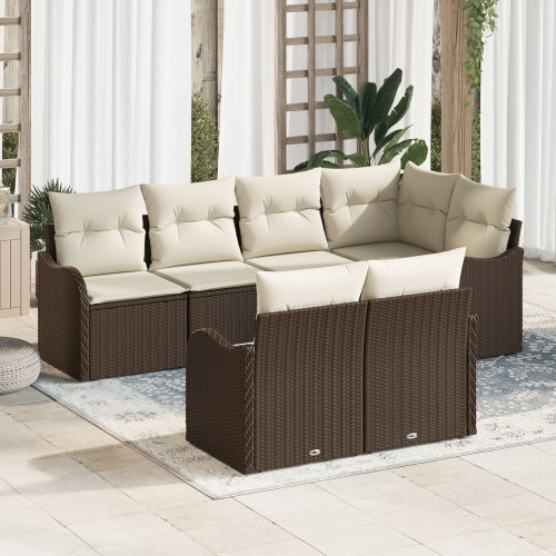 vidaXL Trädgårdsoffset med lagring 7 pcs Brun Poly rattan