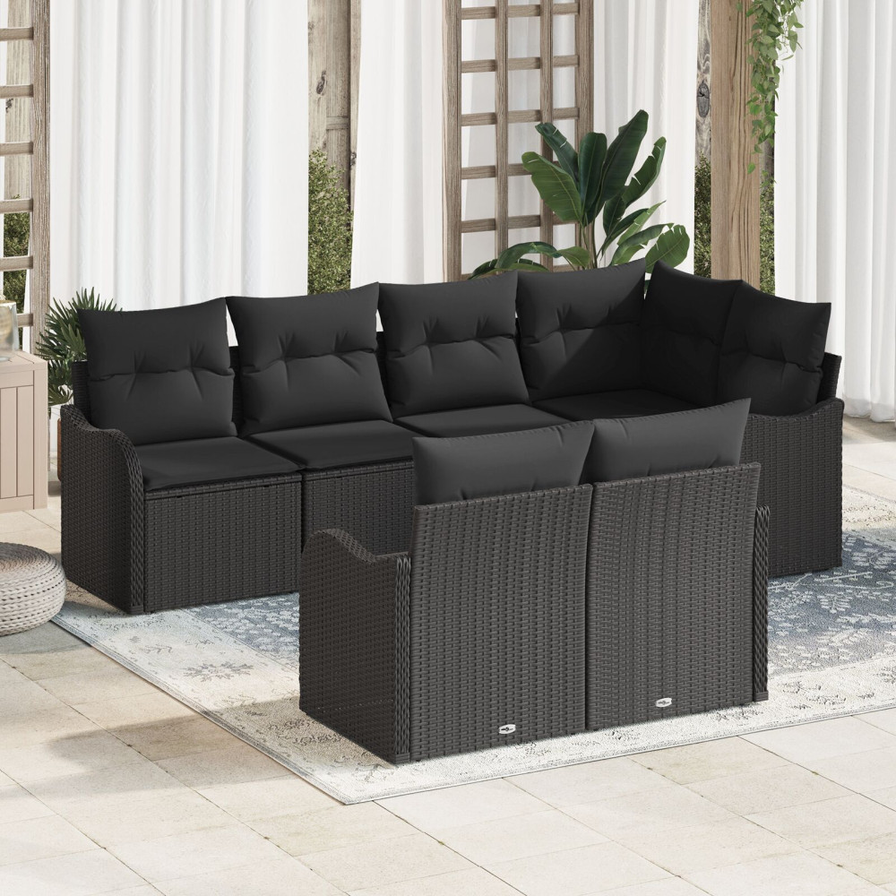 Produktbild för Trädgårdsoffset med lagring 7 pcs Svart Poly rattan