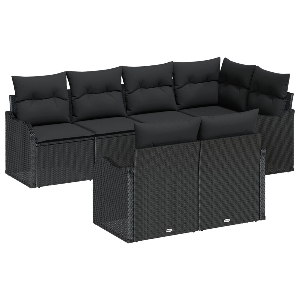 Produktbild för Trädgårdsoffset med lagring 7 pcs Svart Poly rattan