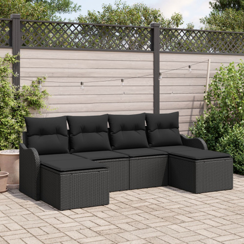 vidaXL Trädgårdsoffset med kudde 6 pcs Svart Poly rattan