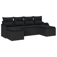 Produktbild för Trädgårdsoffset med kudde 6 pcs Svart Poly rattan