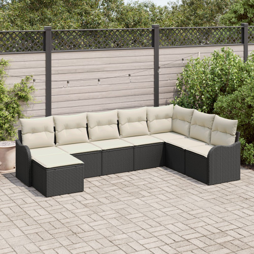 vidaXL Trädgårdsoffset med kudde 8 pcs Svart och vit Poly rattan