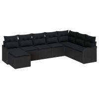 Produktbild för Trädgårdsoffset med kudde 8 pcs Svart Poly rattan