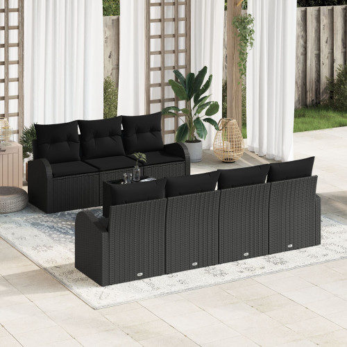 vidaXL Trädgårdsoffset 8 pcs Svart Konstrotting, Stål och Glas