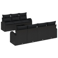 Produktbild för Trädgårdsoffset 8 pcs Svart Konstrotting, Stål och Glas