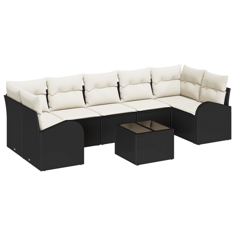 Produktbild för Trädgårdsoffset 8 pcs Svart och kräm 289 x 124 x 69 cm