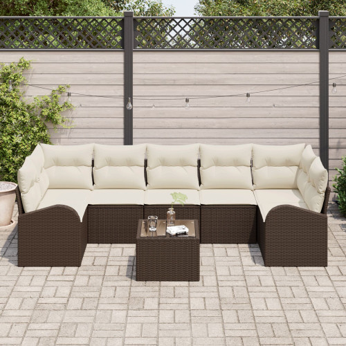 vidaXL Trädgårdsoffset med kudde 8 pcs Brun och Kräm 289 x 124 x 69 cm