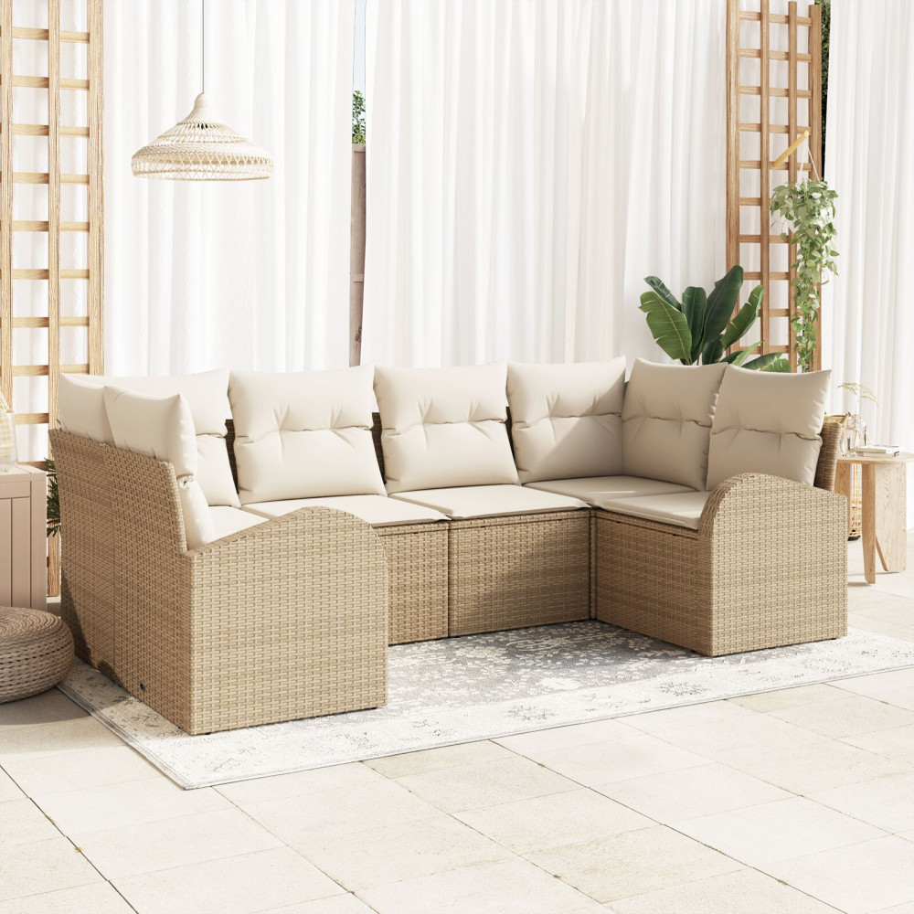 Produktbild för Trädgårdsoffset med kudde 6 pcs Beige och vit konstrotting