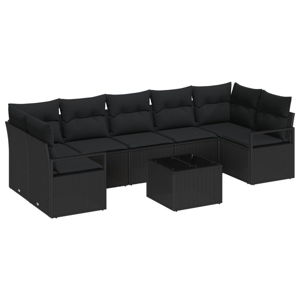 Produktbild för Trädgårdsoffset 8 pcs Svart Konstrotting, Stål och Glas