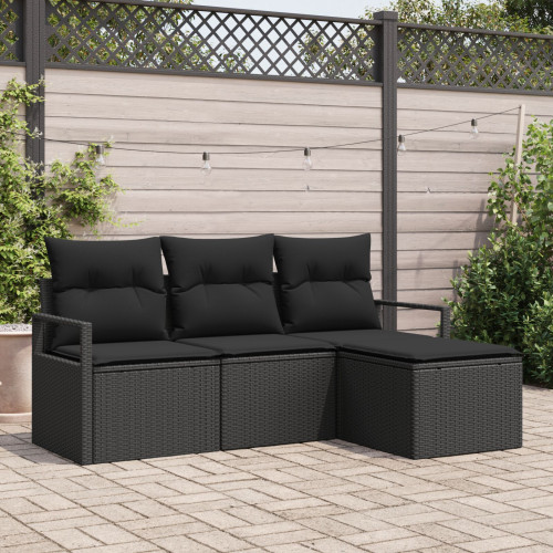 vidaXL Soffset med kudde med lagring 4 pcs Svart konstrotting