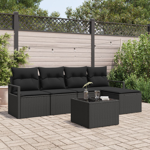 vidaXL Soffset med kudde med lagring 6 pcs Svart konstrotting