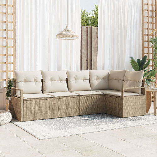 vidaXL Trädgårdsoffset med kudde 5 pcs Beige och vit konstrotting