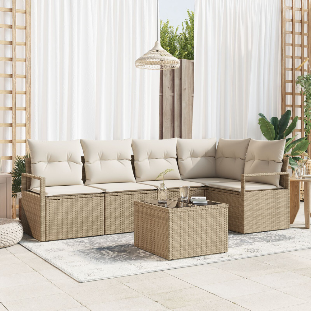 Produktbild för Trädgårdsoffset 6 pcs Beige och gräddfärgad konstrotting