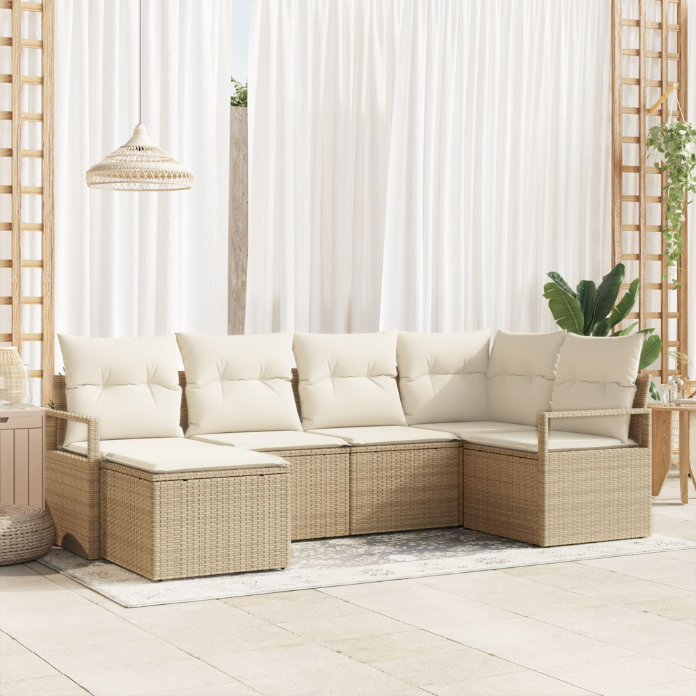 Produktbild för Soffset med kudde 6 pcs Beige och gräddfärgad konstrotting
