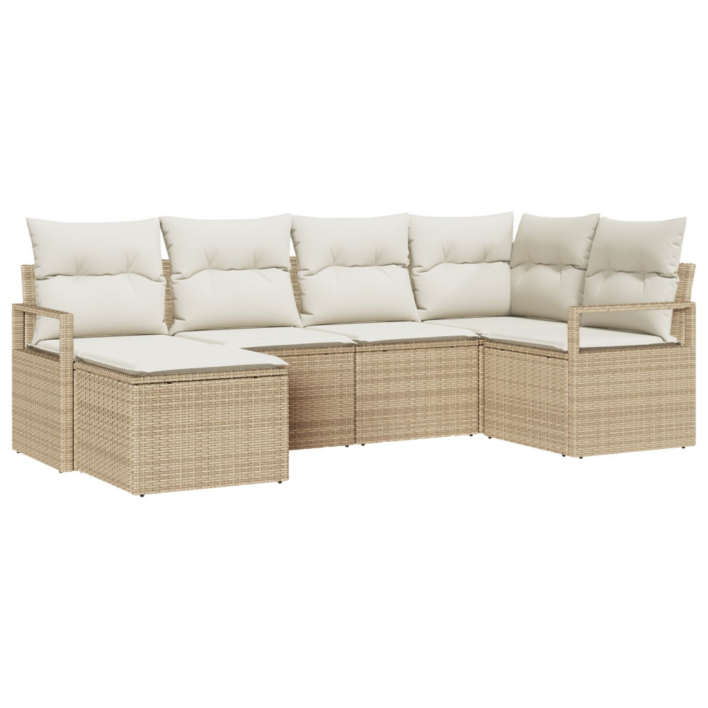 Produktbild för Soffset med kudde 6 pcs Beige och gräddfärgad konstrotting