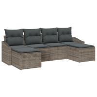 Produktbild för Trädgårdsmöbelset 6 pcs Grå Poly Rattan och Pulverlackerad Stål
