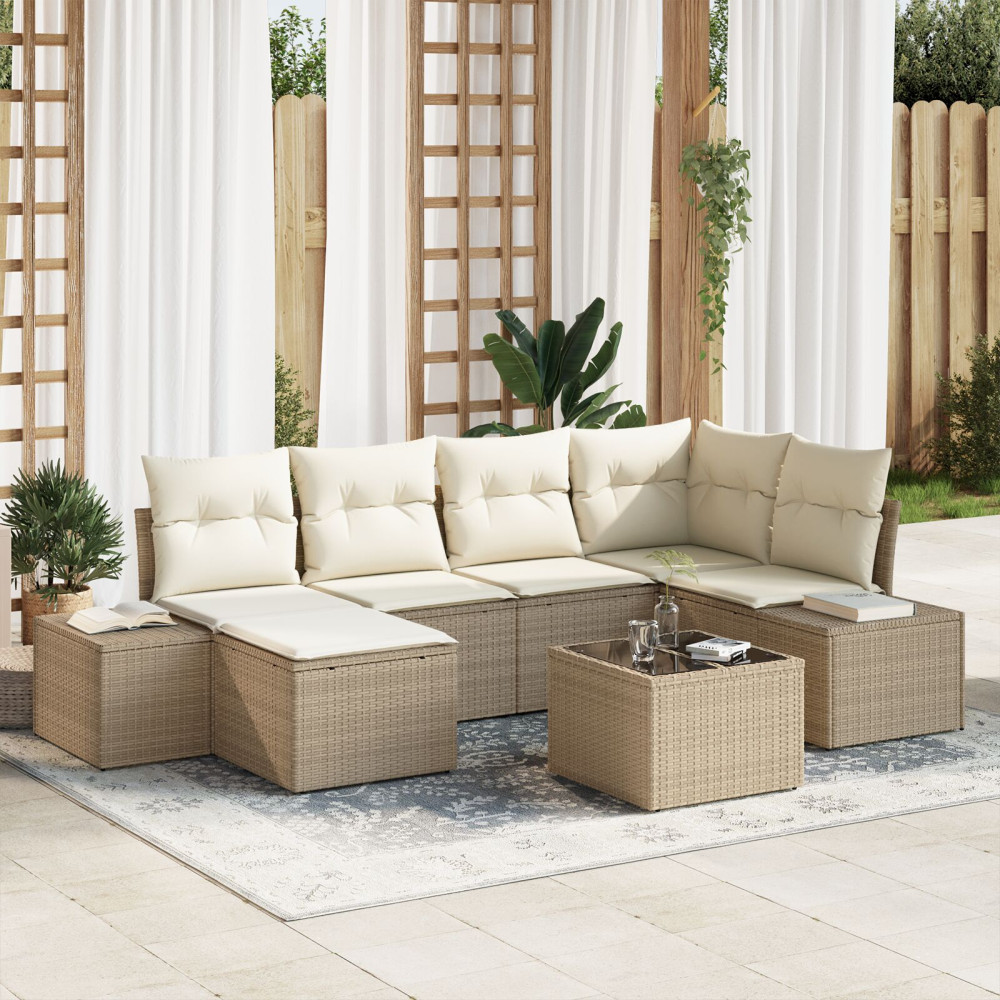 Produktbild för Trädgårdsoffset 6 pcs Beige och gräddfärgad konstrotting
