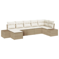 Produktbild för Trädgårdsoffset med kudde med lagring 7 pcs Beige konstrotting