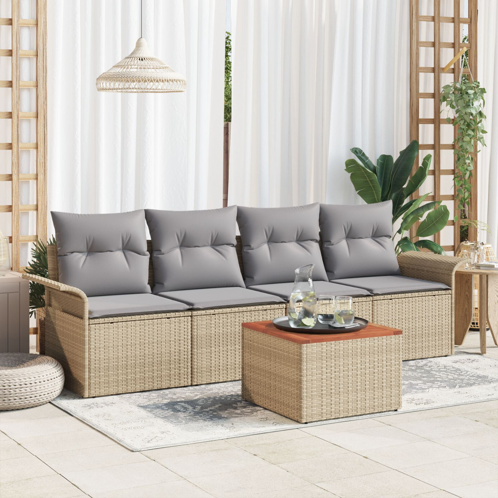 Produktbild för Trädgårdsoffset 5 pcs Beige och Ljusgrå konstrotting