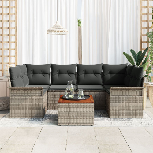 vidaXL Trädgårdsoffset med lagring 7 pcs Grå konstrotting