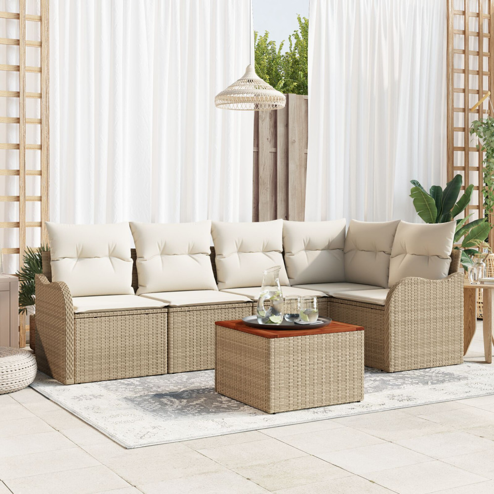 Produktbild för Trädgårdsoffset 6 pcs Beige och gräddfärgad konstrotting