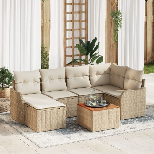 vidaXL Trädgårdsoffset 7 pcs Beige och gräddfärgad konstrotting