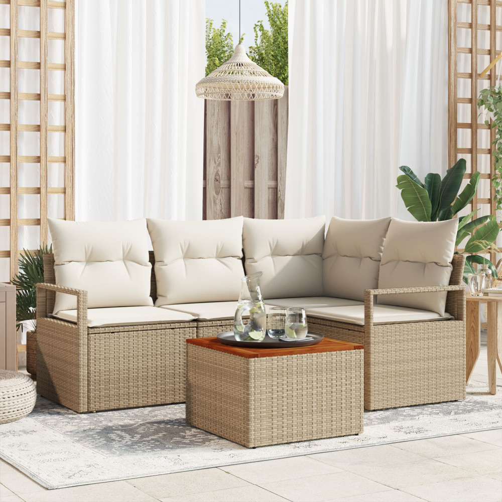 Produktbild för Trädgårdsoffset 5 pcs Beige och gräddfärgad konstrotting