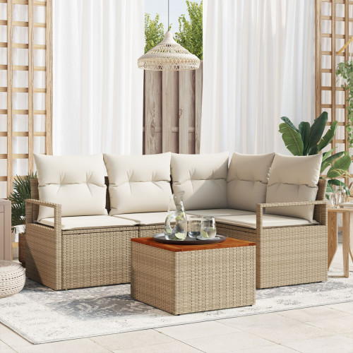 vidaXL Trädgårdsoffset 5 pcs Beige och gräddfärgad konstrotting
