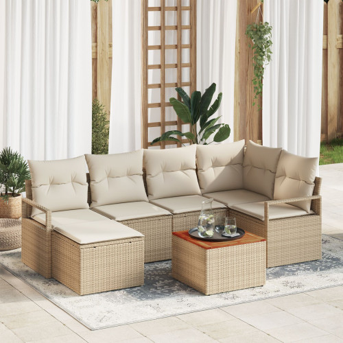 vidaXL Trädgårdsoffset 7 pcs Beige och gräddfärgad konstrotting