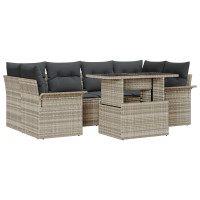 Produktbild för Trädgårdsoffset med kudde med lagring 7 pcs Ljusgrå Poly rattan