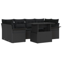 Produktbild för Trädgårdsoffset med kudde med lagring 7 pcs Svart Poly Rattan