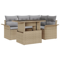 Produktbild för Trädgårdsoffset med kudde med lagring 5 pcs Beige Poly rattan