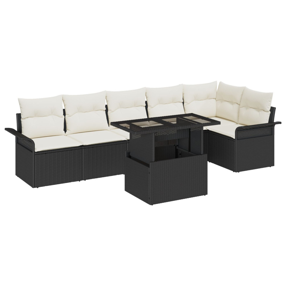 Produktbild för Trädgårdsoffset med kudde med lagring 7 pcs Svart Poly rattan