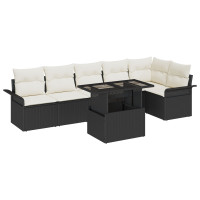 Produktbild för Trädgårdsoffset med kudde med lagring 7 pcs Svart Poly rattan