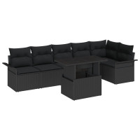 Produktbild för Trädgårdsoffset med kudde med lagring 7 pcs Svart Poly rattan