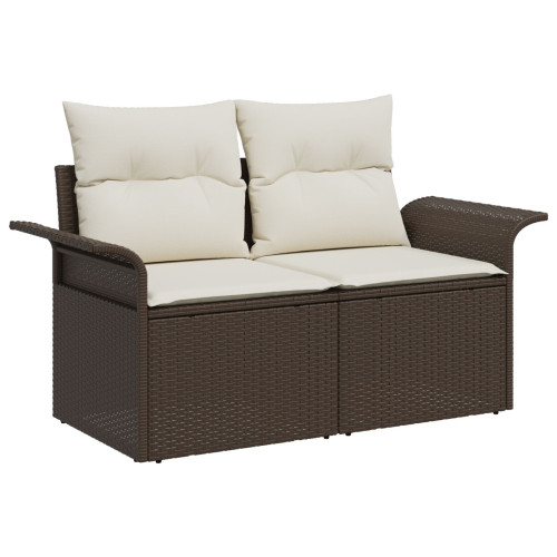 vidaXL Trädgårdsoffset med kudde med lagring 7 pcs Brun Poly rattan