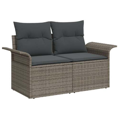 vidaXL Trädgårdsoffset med kudde med lagring 7 pcs Grå Poly rattan