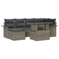 Produktbild för Trädgårdsoffset med kudde med lagring 7 pcs Grå Poly rattan