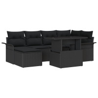 Produktbild för Trädgårdsoffset med kudde med lagring 7 pcs Svart Poly rattan