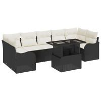 Produktbild för Trädgårdsoffset med kudde med lagring 8 pcs Svart Poly Rattan