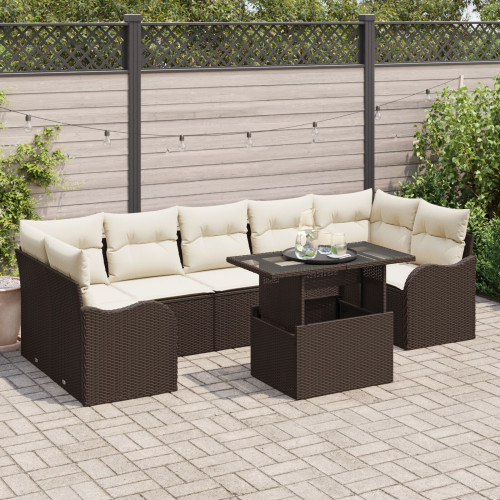 vidaXL Trädgårdsoffset med kudde med lagring 8 pcs Brun Poly Rattan