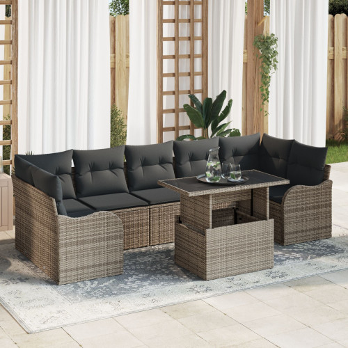 vidaXL Trädgårdsoffset med kudde med lagring 8 pcs Grå Poly Rattan