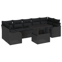 Produktbild för Trädgårdsoffset med kudde med lagring 8 pcs Svart Poly Rattan